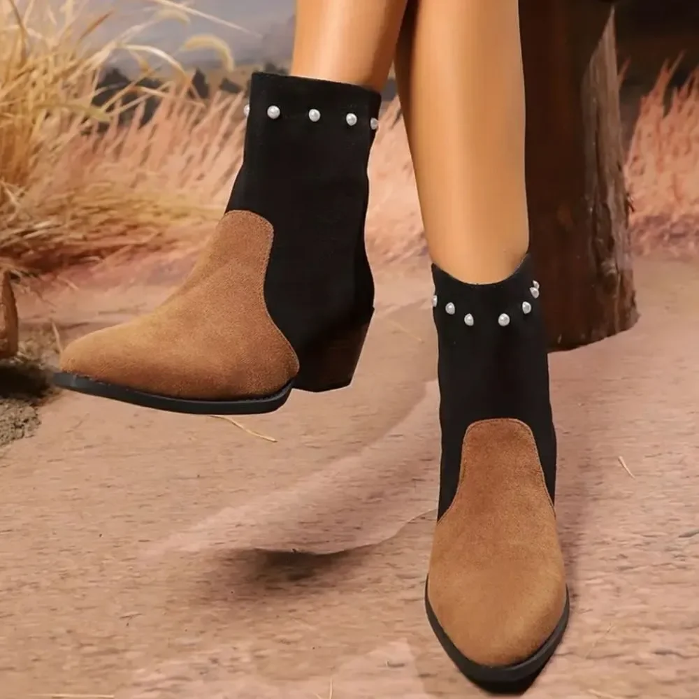 Elegant Black and Brown Ankle Boots sz 8